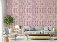 Pastel pink mirrored ikat wallpaper with organic faded wash., GD10534