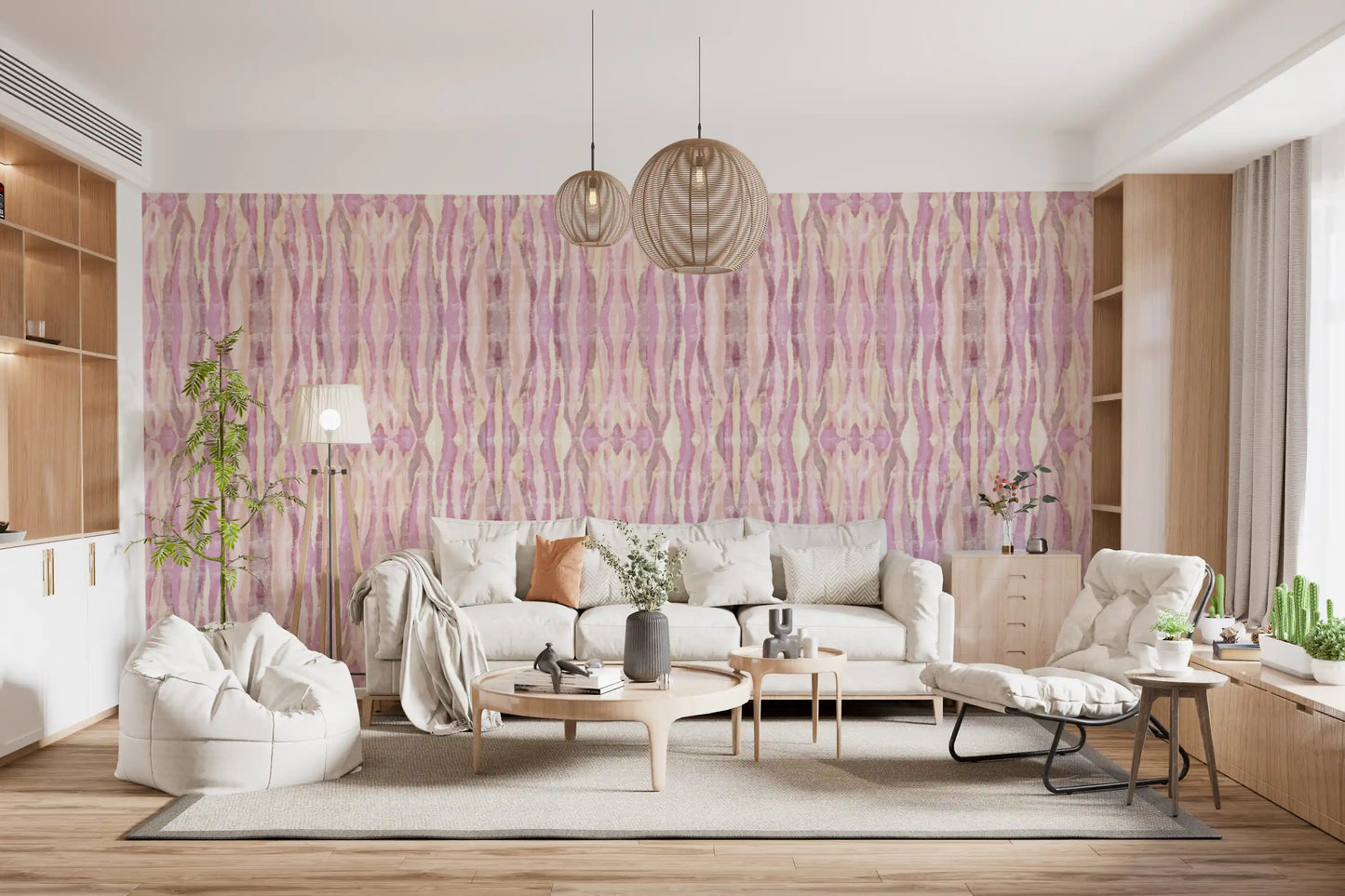 Lavender and blush stripe wallpaper for a living room accent wall., GD10534