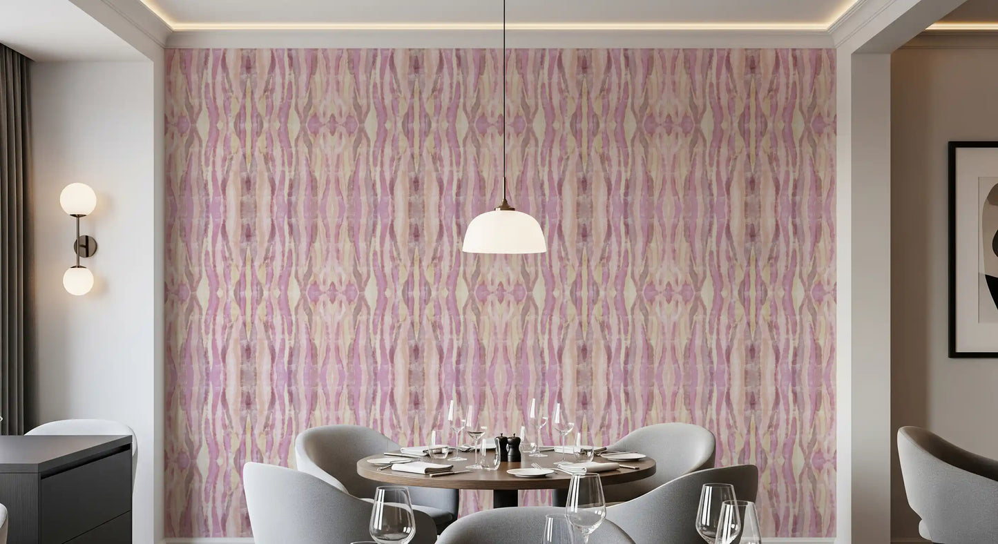 Blush pink and lavender ikat stripes wallpaper with watercolour texture., GD10534