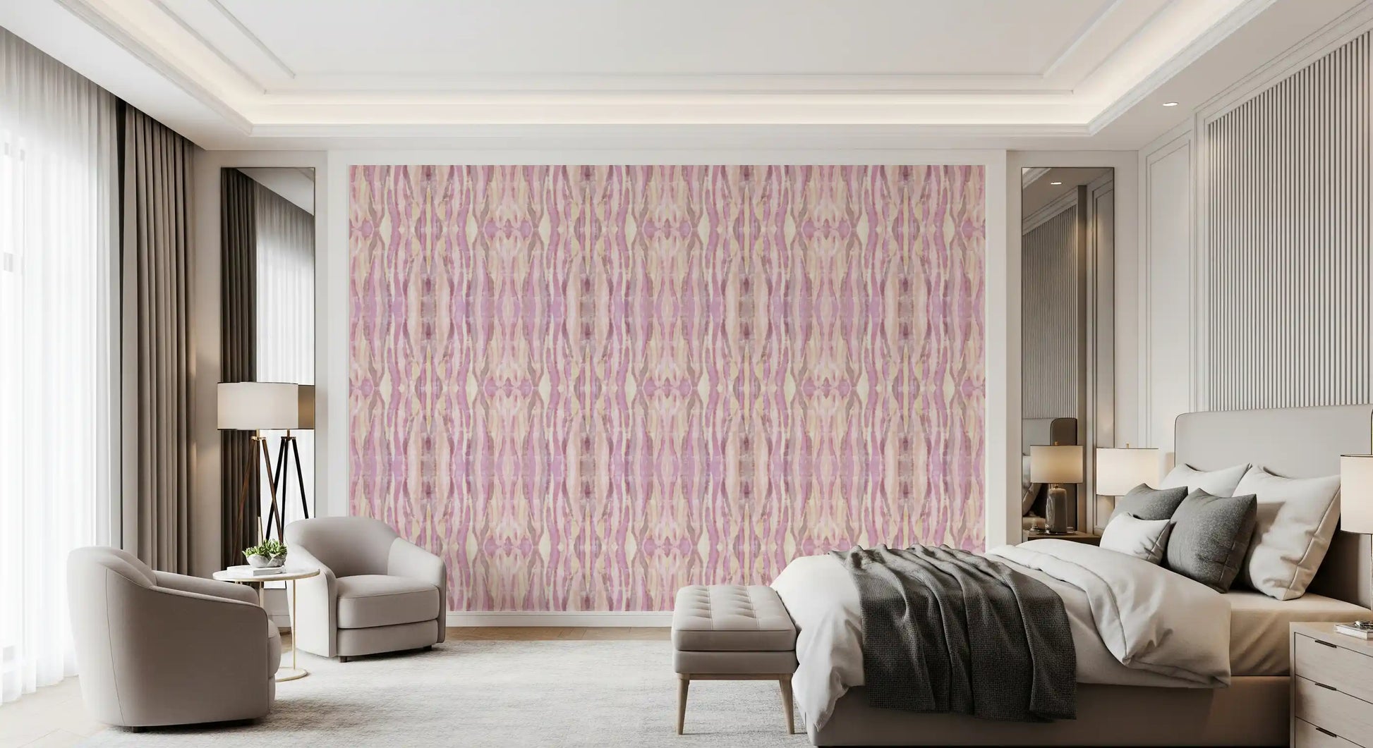 Vertical stripe pattern wallpaper with Soft mauve and cream tones., GD10534