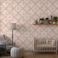 Cream based mandala wallpaper with olive green and pink washes., GD10535