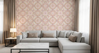 Soft watercolour pattern wallpaper in a living room space with lavender kaleidoscope., GD10535