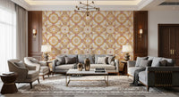 Amber and tan kaleidoscope wallpaper for a living room accent wall., GD10536