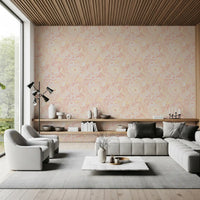 Coral and yellow bloom wallpaper for a living room feature wall., GD10538