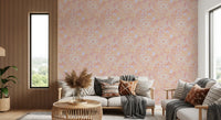 Apricot and cream floral wallpaper with curving petal outlines., GD10539