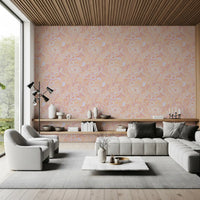 Peach floral swirl wallpaper adding warmth to a living room interior., GD10539