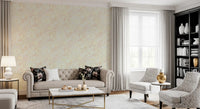 Pastel botanical swirl wallpaper in soft pink and lemon tones., GD10540