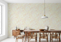Soft pink and yellow bloom pattern wallpaper with dotted texture., GD10540