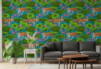 Tropical tiger wallpaper in a bright living room with green tone., GD10541