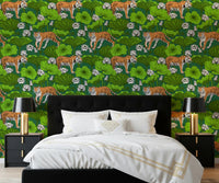 Tiger and lotus pond wallpaper adding freshness to a bedroom wall., GD10543