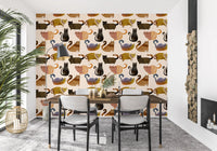 Cream background cat wallpaper featuring multiple illustrated feline character., GD10544