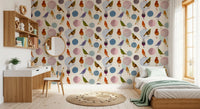 Bird wallpaper for kids bedroom with pastel watercolour birds and circles., GD10546