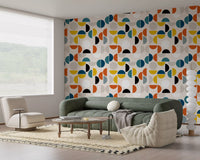Teal and orange geometric wallpaper featuring clean graphic circle shapes., GD10549