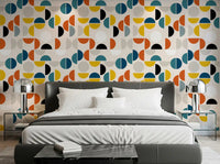 Modern geometric wallpaper for bedroom walls in mustard grey and teal tones., GD10549