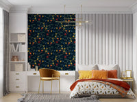 Vibrant harvest wallpaper with lemons oranges and pomegranates on dark navy., GD10550