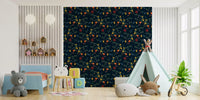 Illustrated harvest wallpaper with oranges blueberries and climbing leaves., GD10550