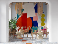 Flat colour geometric wall mural with overlapping circles and rectangles., GD10551