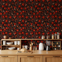 Kitchen wallpaper with pomegranate nocturne botanical pattern.