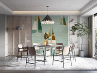 Nautical wave and sailboat wall mural in sage with earthy toned sails.