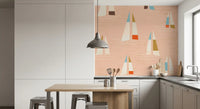 Kitchen sailboat wall mural with coastal peach tones and nautical motifs.