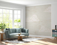 Retro white cloud formations on cream sky wall mural.