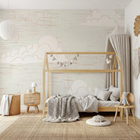 Cream sky wall mural in kids room with Rust brown crosshatch texture.