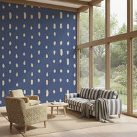 Mid-century cream dot pattern on dusty blue wall mural.