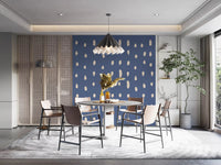 Organic dot shapes in cream on dusty blue wall mural for dining area.