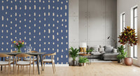 Dusty blue wall mural with cream organic dots pattern.