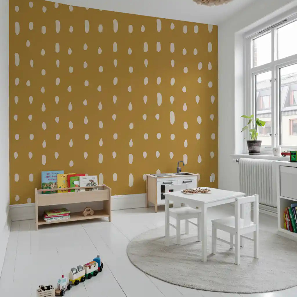 Mustard and cream seed dot wall mural in kids playroom., GD10570