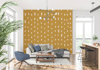 Mustard wall mural with varied cream seed dot placement., GD10570