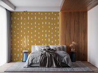 Warm mustard wall mural in bedroom with Irregular organic dot repeat pattern., GD10570