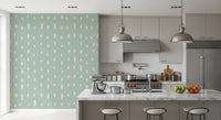 Cream organic dots on light sage wall mural in kitchen backdrop., GD10571