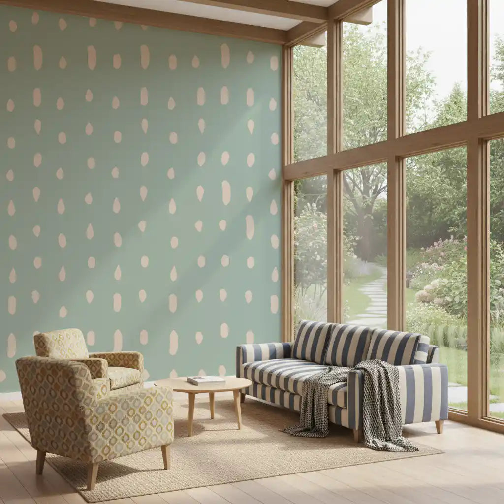 Soft sage wall mural with Irregular organic dot repeat pattern., GD10571