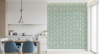 Light sage and cream seed dot wall mural in kitchen., GD10571