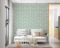 Cream seed-shaped dots pattern on light sage green wall mural., GD10571