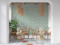 Organic cream dots pattern on sage green wall mural., GD10571
