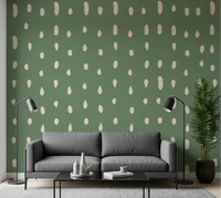 Living room with mid century seed dots sage green wall mural., GD10572