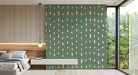 Pale cream dots pattern on rich sage green wall mural., GD10572