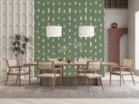 Sage green wall mural with irregular cream seed dot layout in dining room., GD10572