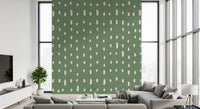 Mid-century cream dot repeat pattern on sage green wall mural., GD10572