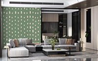 Organic dot pattern on deep sage wall mural in living room., GD10572
