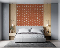 Bedroom with mid century seed dots terracotta wall mural., GD10573