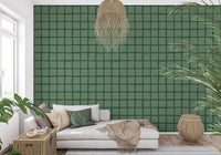 Tonal green wavy grid wallpaper with organic line variation.