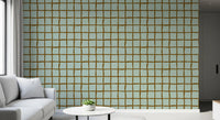 Mid century wallpaper with freeform grid in sage and ochre.