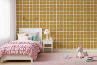Cream wavy lines on rich mustard background wallpaper.