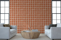 Cream wavy lines on rich terracotta background wallpaper.