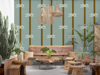 Coastal rope knot and stripe wallpaper in muted sage green and olive tones.
