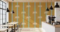 Nautical wallpaper pattern showing white rope knots on blue stripes.