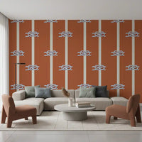 Matte finish rope stripe wallpaper in terracotta and cream